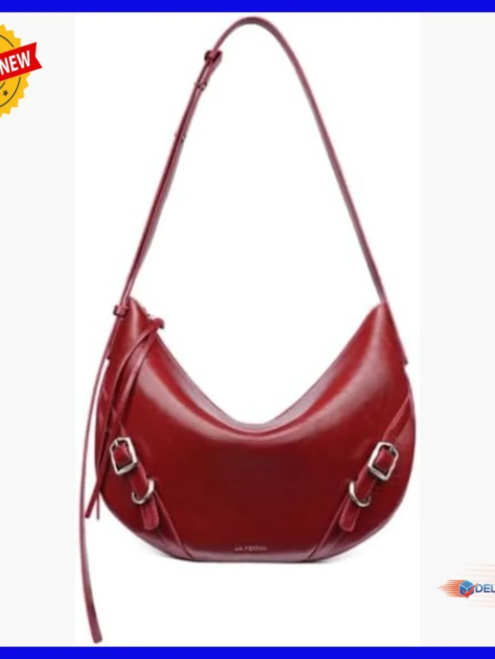 Split Leather Hobo Shoulder Bag with Adjustable Strap, Zipper Closure